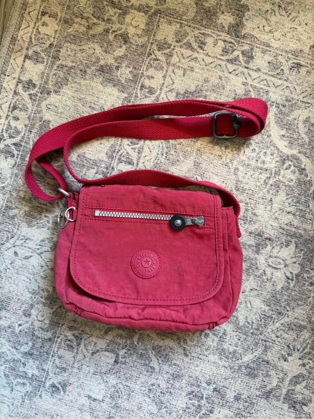 Kipling Deep Red Crossbody Bag with Front Zip Pocket